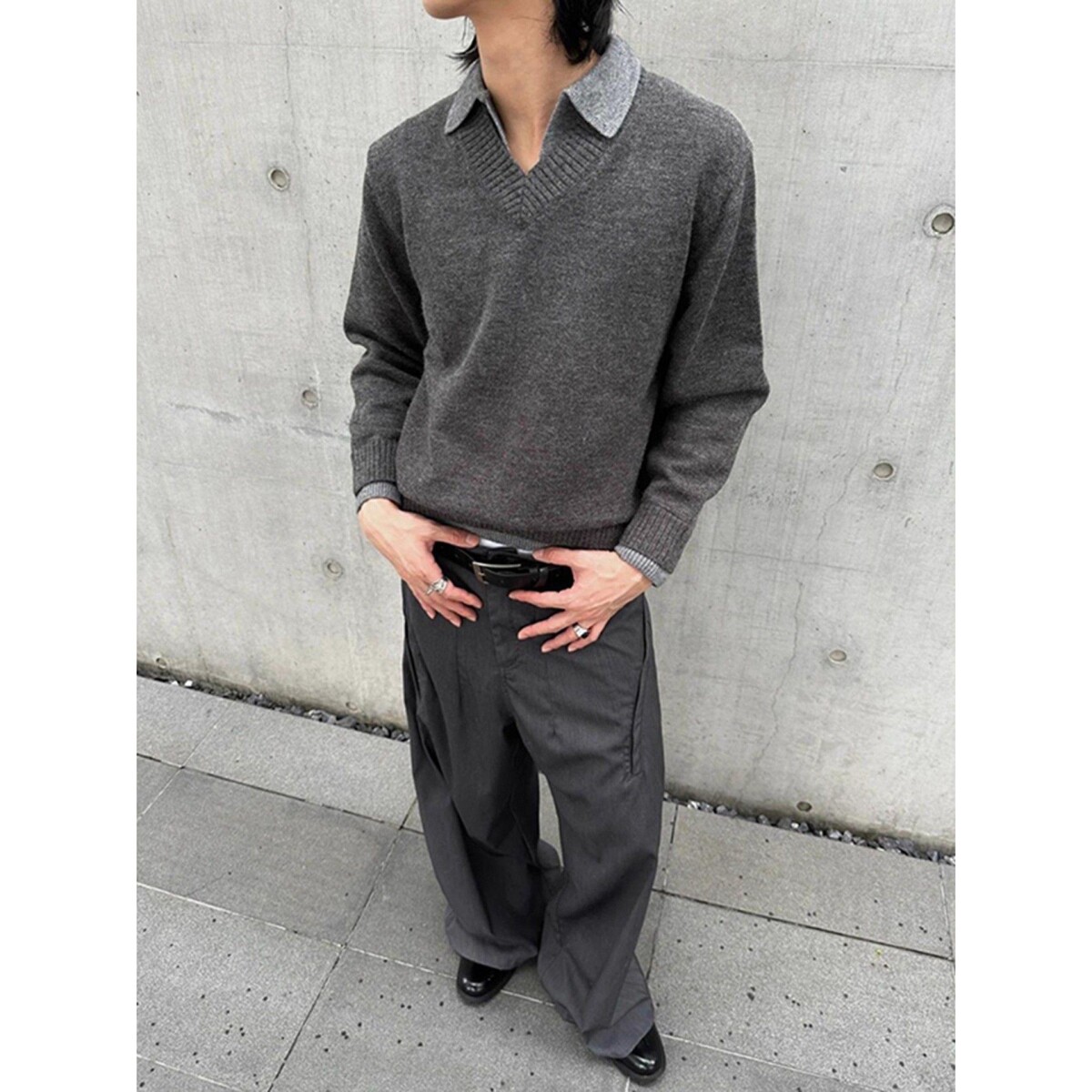 1506/MM051/P69冬季复古百搭宽松假两件V领撞色针织毛衣男1,男装针织衫/毛衣,星座1506-1