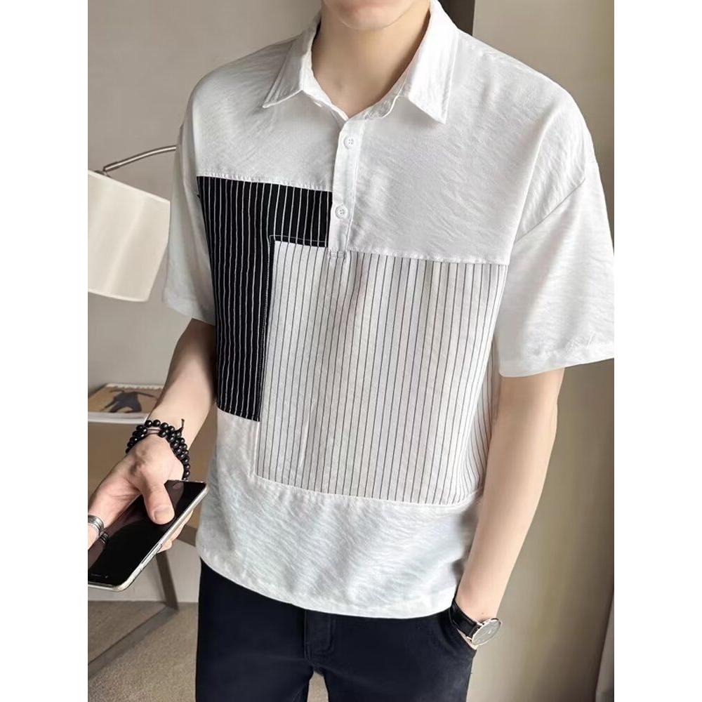 1506-1/CJB031/P41男夏装POLO衫短袖学生宽松小众设计感男装图片