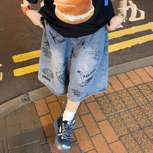1506-1/KG3051/P43夏季美式复古涂鸦七分牛仔裤男图片