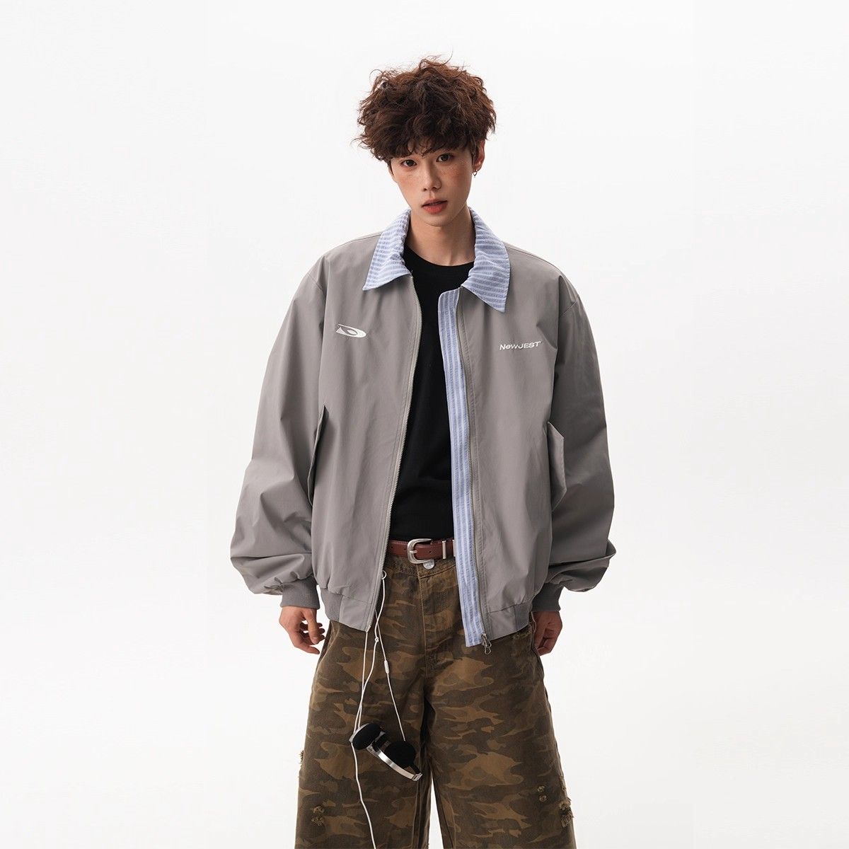 1506-1/JJK5081/P62潮条纹拼接棒球服外套宽松情侣开衫,男装夹克,星座1506-1