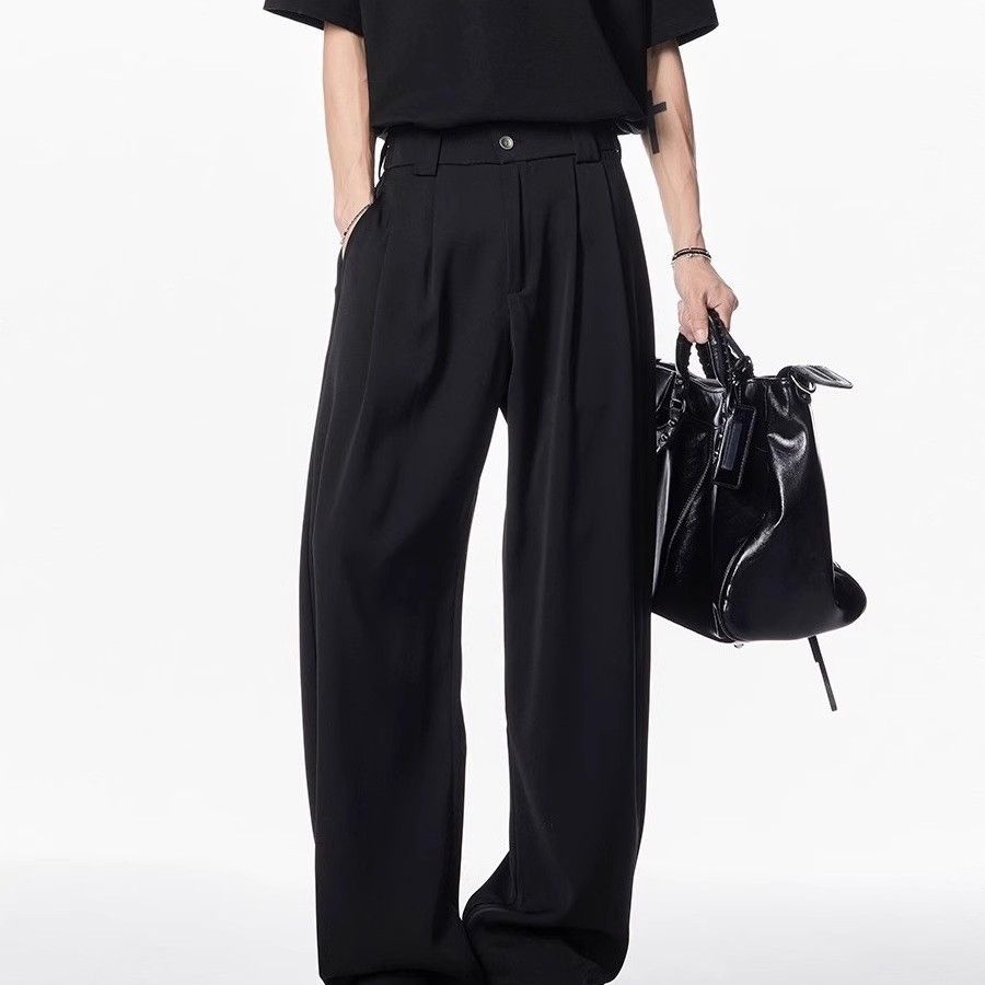 垂坠感高级感白色西裤男款夏季薄款冰丝加长版高个子直筒休闲长裤,男装休闲裤,星座1506-1