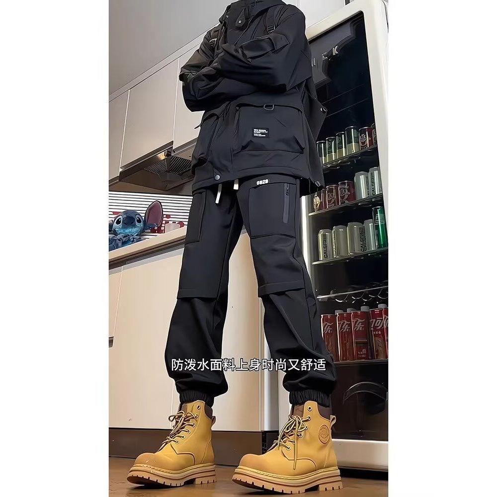 软壳工装滑雪裤子男秋冬加绒机能防风防水登山束脚保暖直筒休闲裤,男装工装外套,星座1506-1