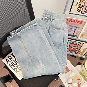 1506-1/KXK810621/P60个性字母牛仔裤嘻哈ins潮高街潮流痞帅长裤图片