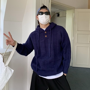 1506/QM2320/P57冬季套头纯色毛衣外套男女高级感连帽针织衫韩系2图片