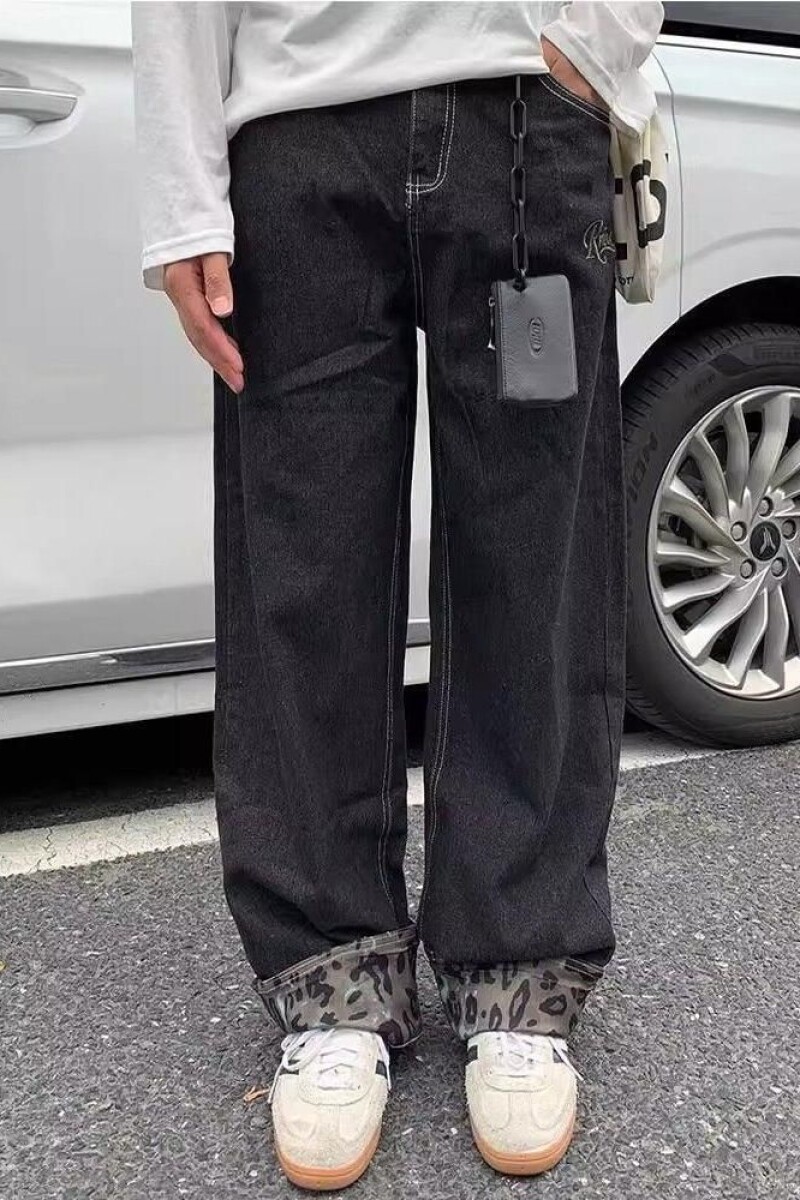 1506-1/KGEG9071/P58美式复古豹纹拼接设计感牛仔裤男,男装牛仔裤,星座1506-1