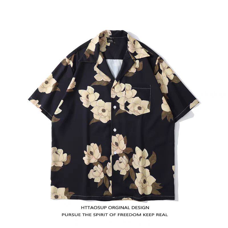 1506-1/C25531/P29夏威夷风设计感痞帅宽松衬衣男女图片