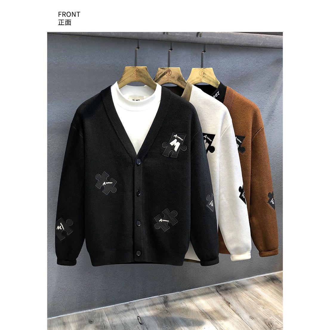 1506/MM8811/P67韩小众复古花案宽松短款单排扣针织衫毛衣2，男装针织衫/毛衣，星座1506-1