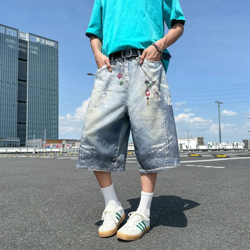 1506-1/KH2531/P54美式高街牛仔裤男女夏季做旧五分裤潮，男装牛仔裤，星座1506-1