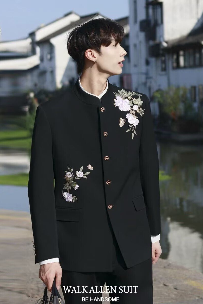 1506-1/XXZ121/P66外小立领中开白玉兰刺绣新中式西装炸街,男装西服套装,星座1506-1
