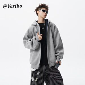 1506/WW0411/P53新款卫衣港风宽松简约连帽卫衣开衫男女同款1图片