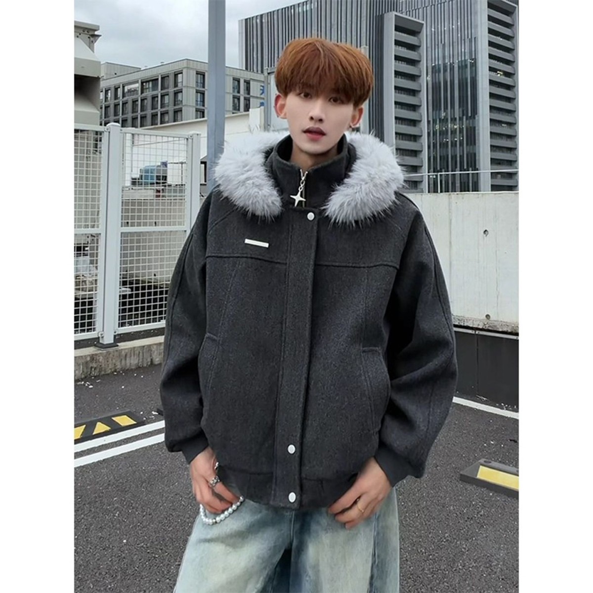 1506/M3671/P86连帽休闲毛呢拼接美式复古男女情侣装保暖外套2，男装棉衣，星座1506-1