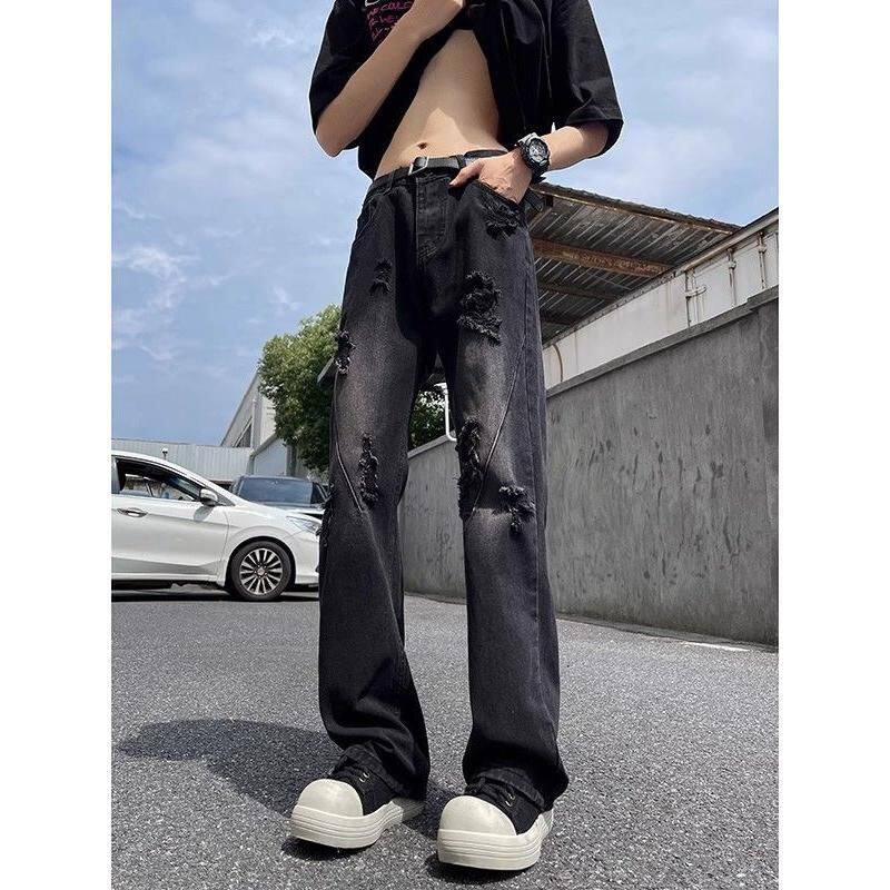 1506-1/KGEY281/P51美式黑色破洞牛仔裤男夏季薄款高街,男装牛仔裤,星座1506-1