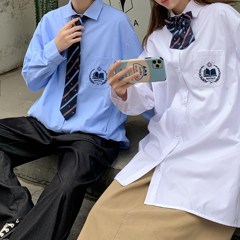 JK shirt class dress student Couple Dress youth long sleeve loose shirt young men and women send tie