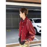 1506-1/JB9341/P69美式复古红色拼接皮衣夹克男，男装皮衣，星座1506-1