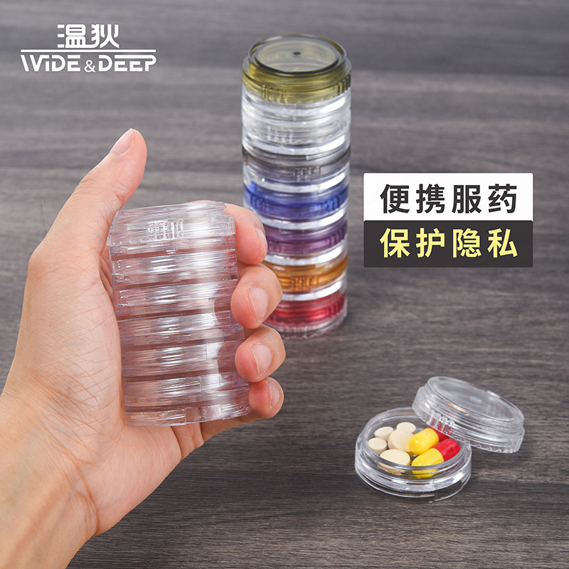 便携超薄药盒连接收纳星期密封防潮圆形透明七格药盒居家旅行分药