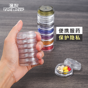 便携超薄药盒连接收纳星期密封防潮圆形透明七格药盒居家旅行分药
