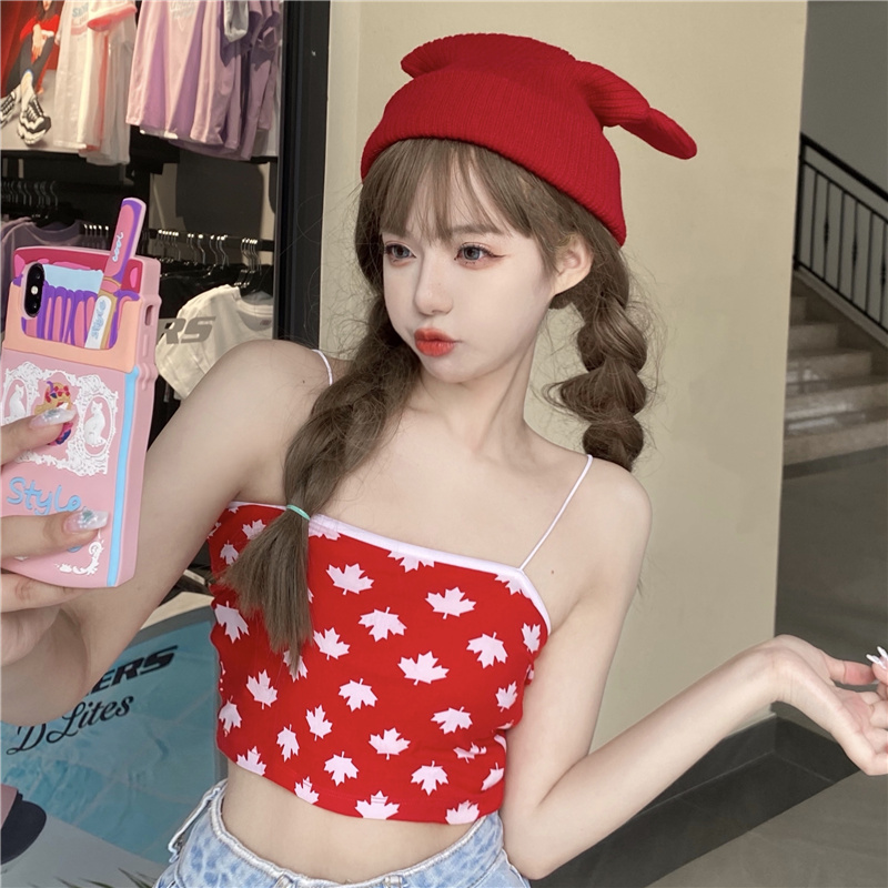 Real shot leaf print sling short sports dancing student