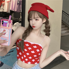 Real shot leaf print sling short sports dancing student