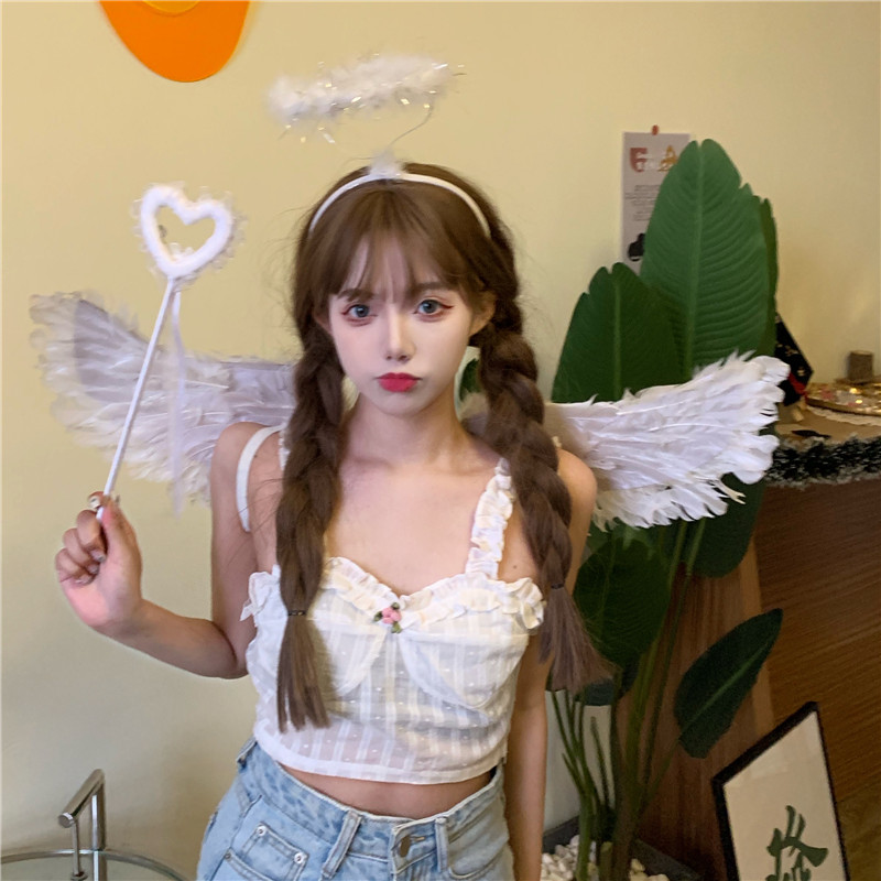 Real shot girl's Retro pleated short slim fit with suspender vest