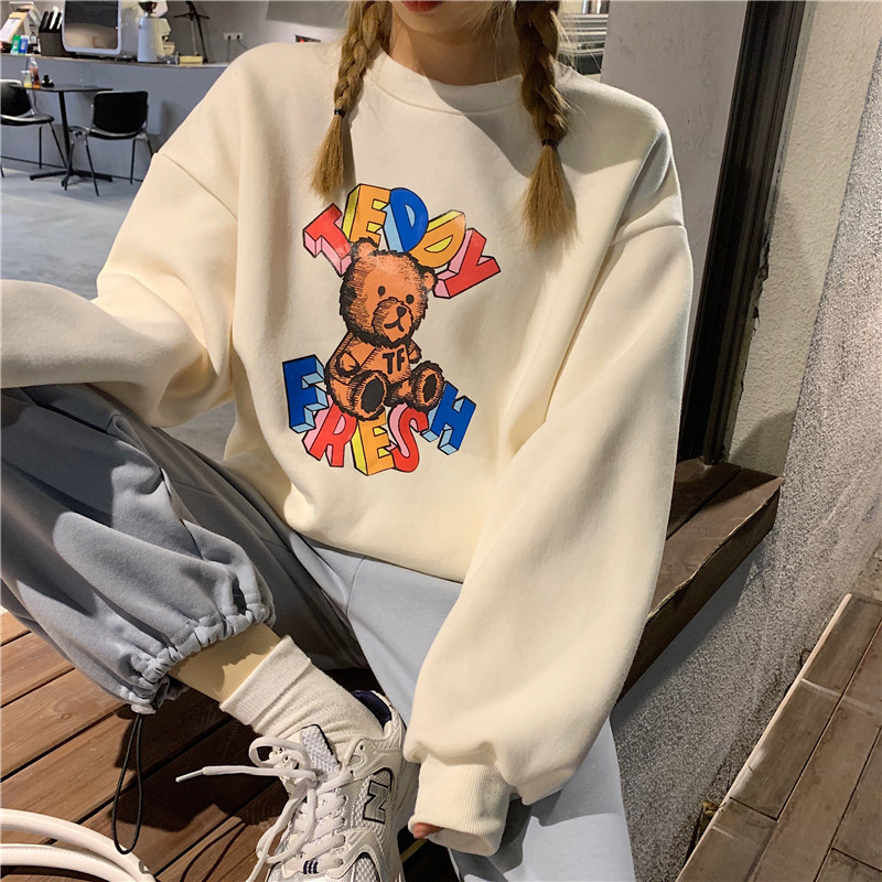 Real shot spring light print round neck loose Pullover