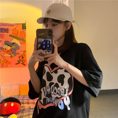 Real love English Print loose round neck short sleeve T-shirt