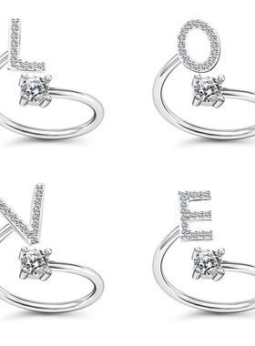 欧美新款创意26字母戒指可调节微镶钻英文A-Z指环跨境饰品批