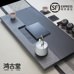 整块乌金石茶盘家用简约天然石头茶海排水大号茶台石材功夫茶具托