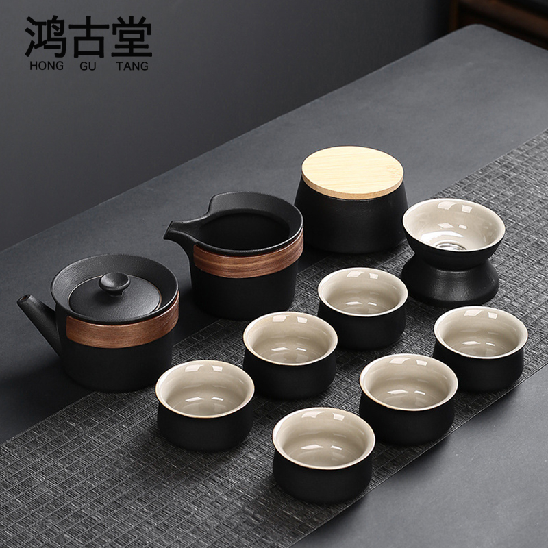 黑陶日式手抓壶功夫茶具套装泡茶壶茶海茶杯家用办公室泡茶器
