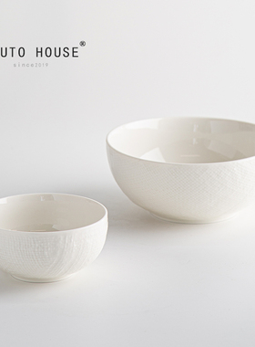 外贸出口餐具陶瓷中式白色圆形釉下彩麻布纹大号汤碗吃饭碗家用BW