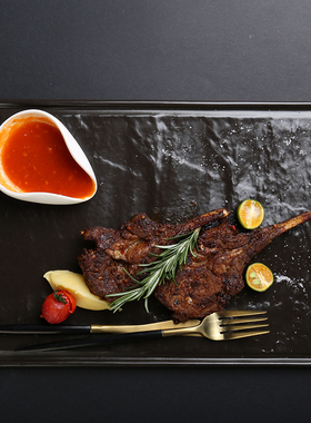 创意欧式陶瓷黑色西餐盘棕色牛排盘大号长方形托盘 家用菜盘