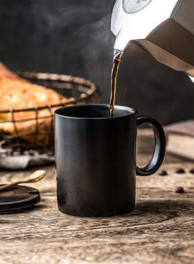 创意酒店餐具黑色陶瓷带盖马克杯拿铁卡布基诺咖啡杯水杯定制LOGO