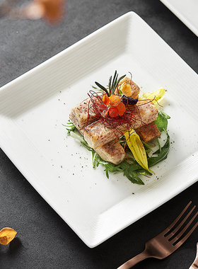 外贸陶瓷白色长方形西餐盘子家用四方菜盘釉下彩纯色平盘蛋糕碟子