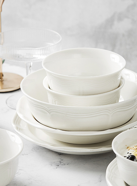 欧式浮雕盘子餐具家用奢华高档好看的装菜盘子单个纯白色大号鱼盘