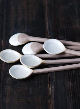 日式复古粗陶咖啡勺搅拌勺小调羹牛奶勺子圆勺