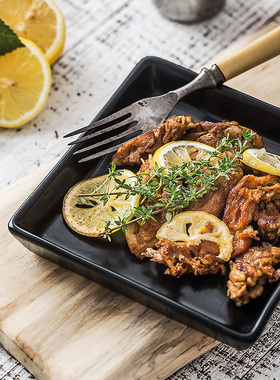 陶瓷四方盘家用沙拉盘黑色盘菜盘简约水果盘烤碗餐具意面盘西餐盘