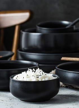 碗家用吃饭中式简约组合黑色韩式大号沙拉碗鱼盘子碗碟套装定制