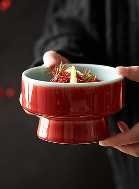 酒店用品青瓷高脚果盘碗个性意境菜创意餐具异形餐厅沙拉碗定制