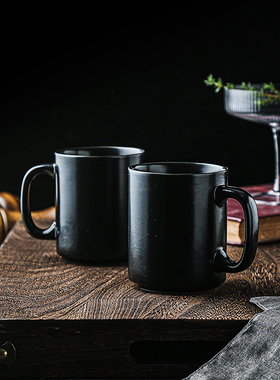 外贸陶瓷孤品黑色马克杯牙刷杯子咖啡杯大容量拿铁餐厅杯子定制