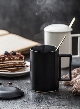 ins日式黑色马克杯陶瓷文艺大容量拿铁咖啡杯简约情侣定制LOGO