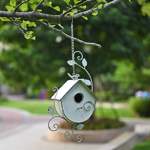 新款铁艺悬挂式小鸟屋摆件