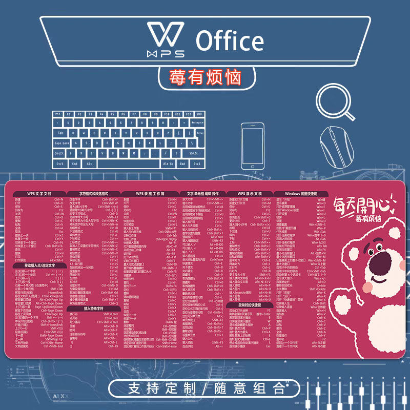 办公快捷键鼠标垫WPS Off鼠标垫/贴/腕垫