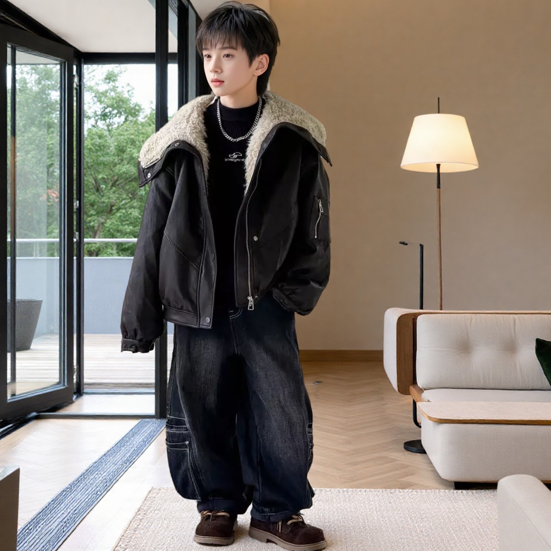 男童加绒皮衣冬季2025新款