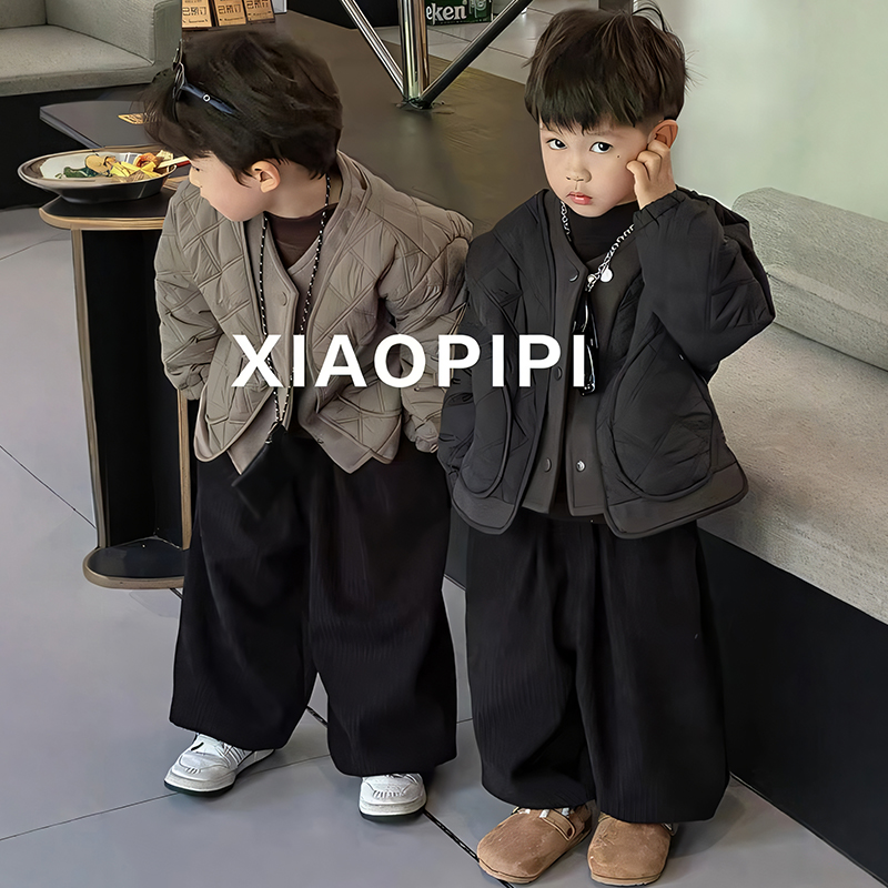 男童加绒加厚套装冬装三件套