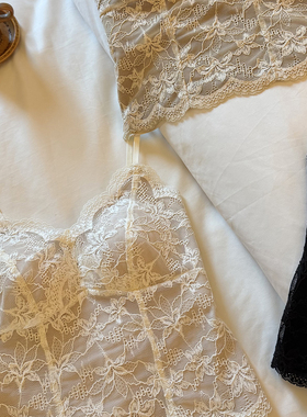 SUSU JUSSEE法式蕾丝背心细肩带纯欲带胸垫保暖内衣 磨毛打底内搭