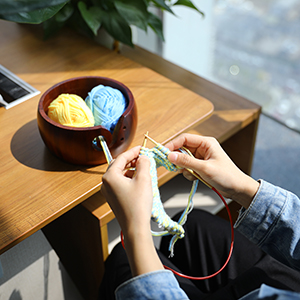 木制毛线碗 日式圆形毛线收纳木碗 手工木碗创意收纳碗木质抽线碗