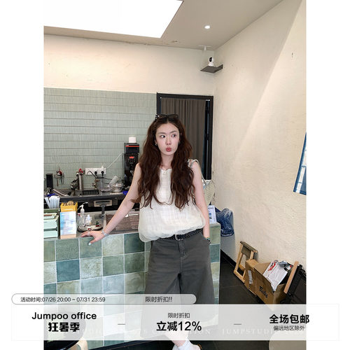 草莓跳 复古水洗直筒牛仔中裤女夏季高腰显瘦百搭纯棉八分裤子