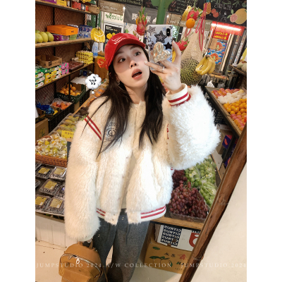 羊羔毛夹棉加厚棒球服外套