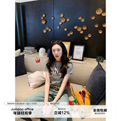 宽松百搭裤 草莓跳 子 女夏季 高腰直筒裤 美式 复古水洗七分牛仔裤