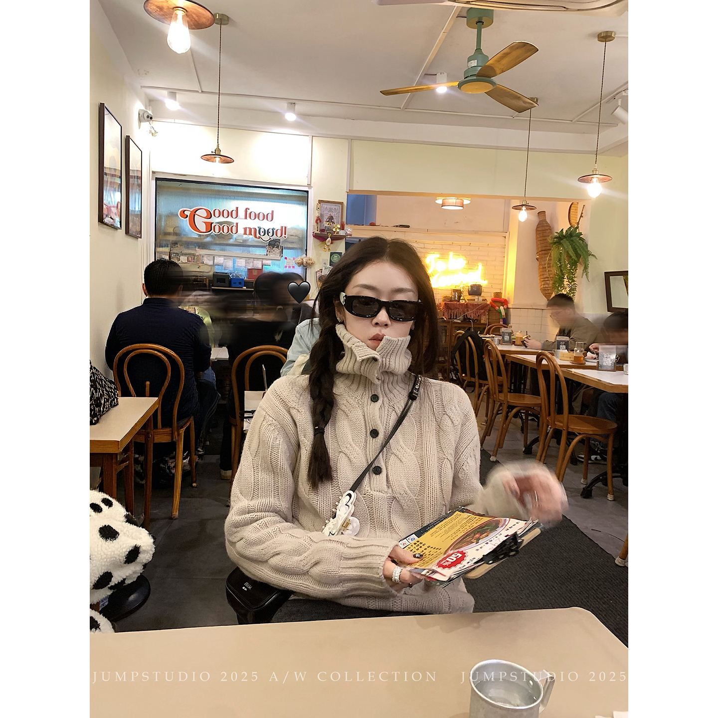 草莓跳 慵懒风100%绵羊毛高领麻花毛衣女冬季设计感宽松保暖上衣