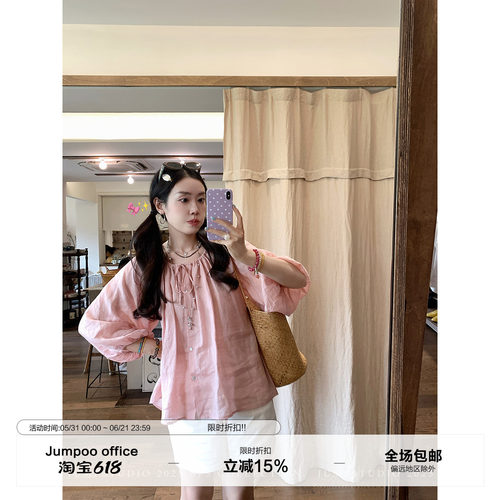 草莓跳 纯色苎麻薄款透气直筒休闲裤女夏季宽松百搭短款短款裤子